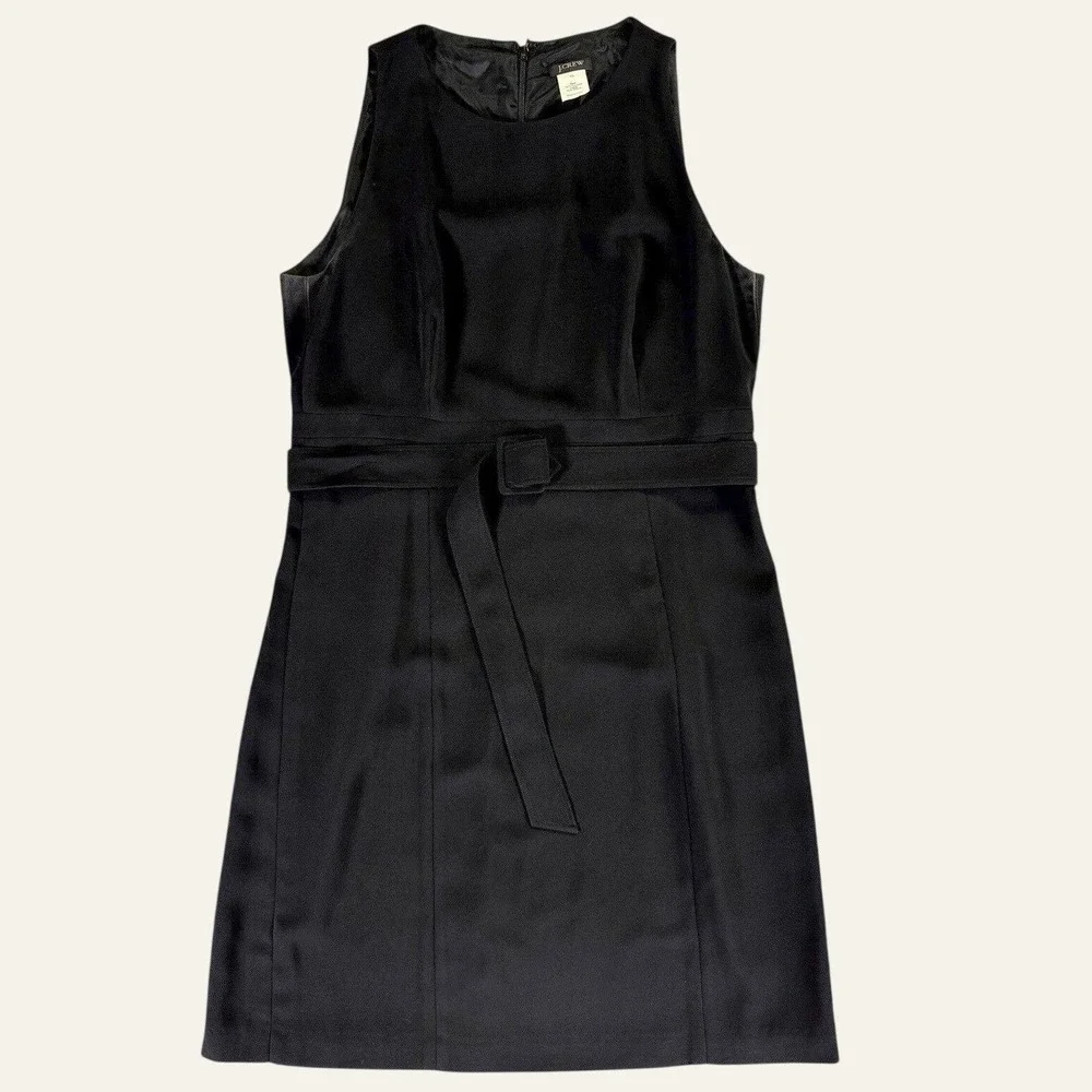 J.Crew Black Sleeveless Sheath Dress Belted Lined Size 10 Business Office Career